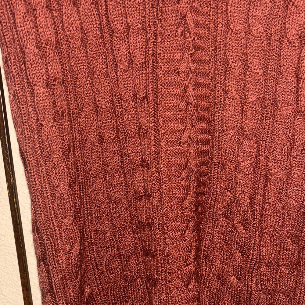 Women's Cable Knit Sweater in Rich Brown W/ Lace Up Back - Picture 4 of 4